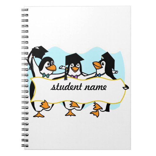 Happy Graduing danserende pinguïns met banner Notitieboek (Voorkant)