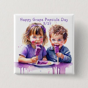 Happy Grape Popsicle Day op 27 mei Vierkante Button 5,1 Cm