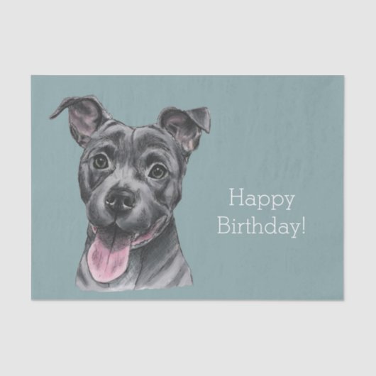 Happy Gray Pit Bull Dog Birthday Tissuepapier (Voorkant)