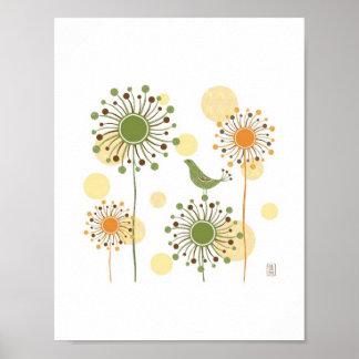 Happy Green Bird Print 7x7
