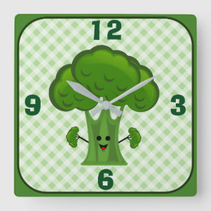 Happy Green Broccoli Vierkante Klok