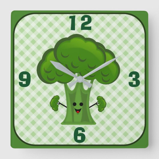 Happy Green Broccoli Vierkante Klok (Voorkant)