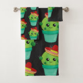 Happy Green Cactus in een Red Sombrero Pattern Bad Handdoek (Insitu)