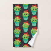 Happy Green Cactus in een Red Sombrero Pattern Bad Handdoek (Handdoek)