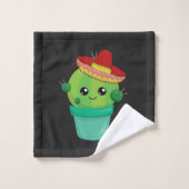Happy Green Cactus in een Red Sombrero Pattern Bad Handdoek (Wasdoekje)