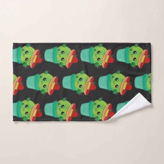 Happy Green Cactus in een Red Sombrero Pattern Bad Handdoek (Handdoek)