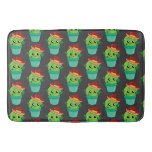 Happy Green Cactus in een Red Sombrero Pattern Badmat