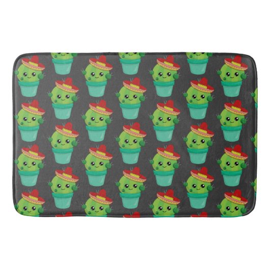 Happy Green Cactus in een Red Sombrero Pattern Badmat (Voorkant)