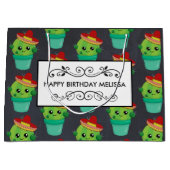 Happy Green Cactus in een Red Sombrero Pattern Groot Cadeauzakje (Voorkant)