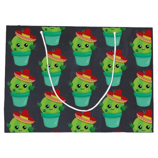 Happy Green Cactus in een Red Sombrero Pattern Groot Cadeauzakje (Achterkant)