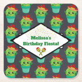 Happy Green Cactus in een Red Sombrero Pattern Kartonnen Onderzetters (Voorkant)