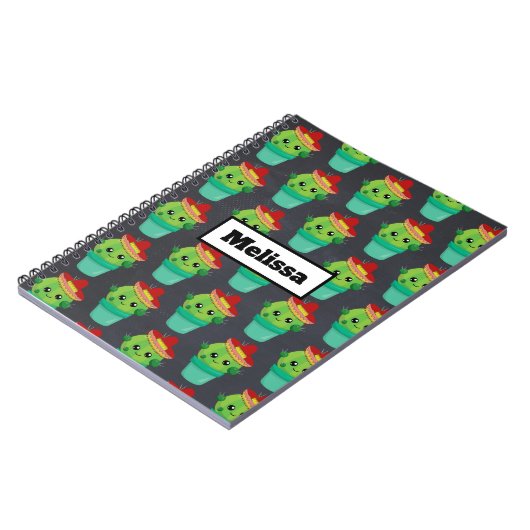 Happy Green Cactus in een Red Sombrero Pattern Notitieboek (Linkerzijde)