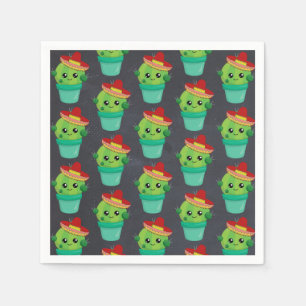 Happy Green Cactus in een Red Sombrero Pattern Servet