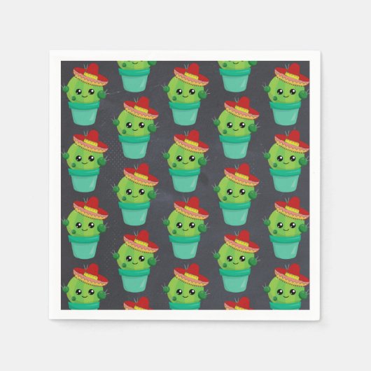 Happy Green Cactus in een Red Sombrero Pattern Servet (Voorkant)