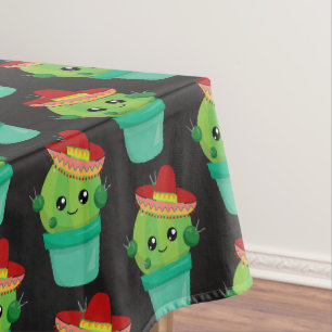 Happy Green Cactus in een Red Sombrero Pattern Tafelkleed