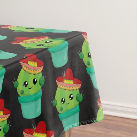 Happy Green Cactus in een Red Sombrero Pattern Tafelkleed (Voorbeeld)