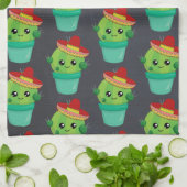 Happy Green Cactus in een Red Sombrero Pattern Theedoek (Gevouwen)