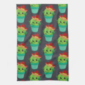 Happy Green Cactus in een Red Sombrero Pattern Theedoek (Verticaal)
