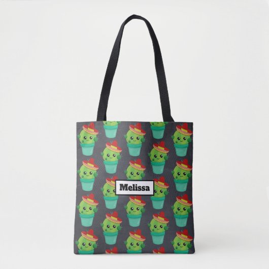 Happy Green Cactus in een Red Sombrero Pattern Tote Bag (Voorkant)