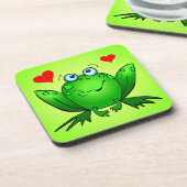 Happy Green Cartoon Frog Love Hearts Onderzetter (Linkerzijde)