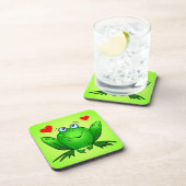 Happy Green Cartoon Frog Love Hearts Onderzetter (Rechterzijde)
