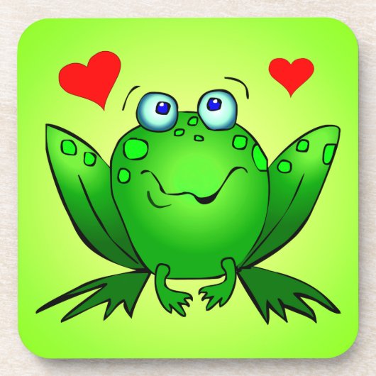Happy Green Cartoon Frog Love Hearts Onderzetter (Voorkant)
