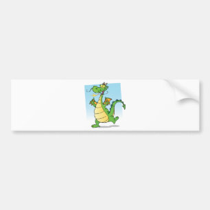 Happy Green Fire Breathing Dragon Dancing Bumpersticker
