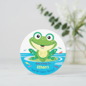 Happy Green Frog in Pond, 2e verjaardag Party Kaart (Staand voorkant)