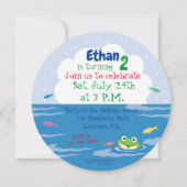 Happy Green Frog in Pond, 2e verjaardag Party Kaart (Achterkant)