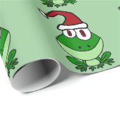 Happy Green Frog Wearing Santa Hat Cadeaupapier (Rol Hoek)