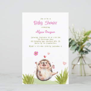 Happy Green Garden Hedgehog Baby shower Uitnodigin
