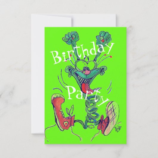 Happy Green Guy RSVP-uitnodigingen Kaart (Voorkant)