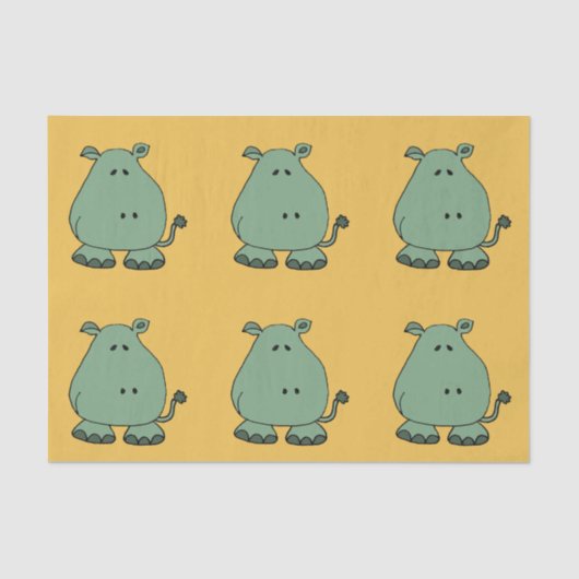 Happy Green Hippo Cartoon Tissuepapier (Voorkant)