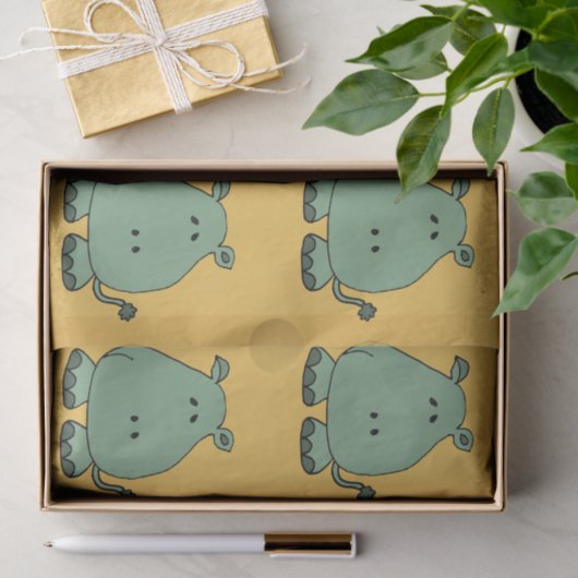 Happy Green Hippo Cartoon Tissuepapier (Geschenk)