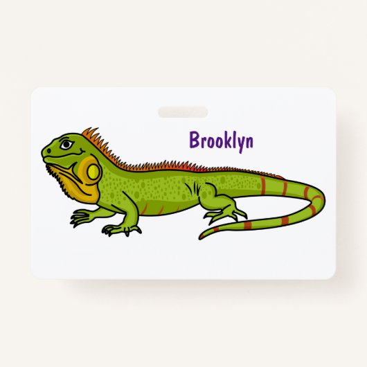 Happy green iguana cartoon illustratie badge (Voorkant)