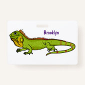Happy green iguana cartoon illustratie badge (Achterkant)