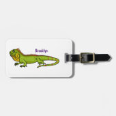 Happy green iguana cartoon illustratie bagagelabel (Voorkant horizontaal)