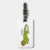 Happy green iguana cartoon illustratie bagagelabel (Voorkant verticaal)