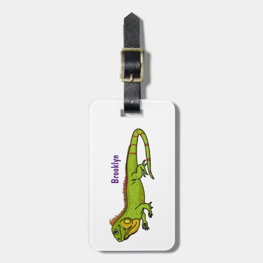 Happy green iguana cartoon illustratie bagagelabel (Voorkant verticaal)