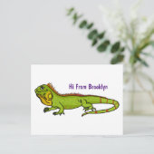Happy green iguana cartoon illustratie briefkaart (Staand voorkant)
