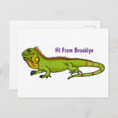 Happy green iguana cartoon illustratie briefkaart (Voorkant / Achterkant)