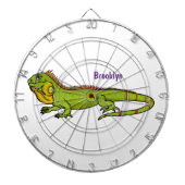Happy green iguana cartoon illustratie dartbord (Voorkant)