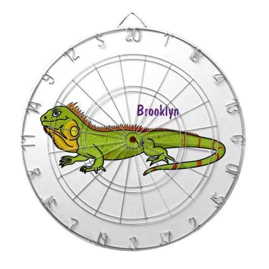 Happy green iguana cartoon illustratie dartbord (Voorkant)