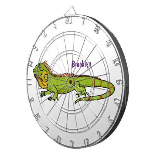 Happy green iguana cartoon illustratie dartbord (Voorkant Rechts)