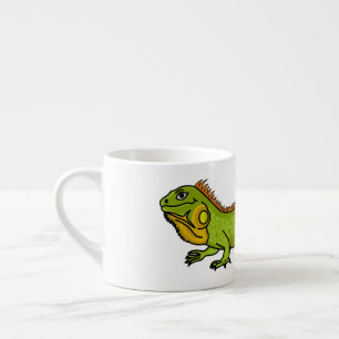 Happy green iguana cartoon illustratie espresso kop