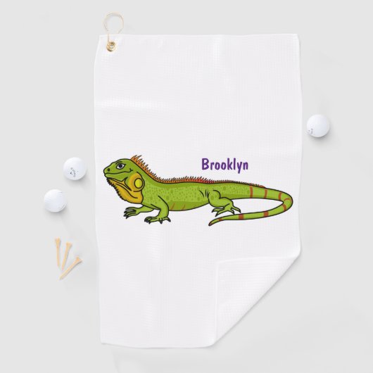 Happy green iguana cartoon illustratie golfhanddoek (Insitu)