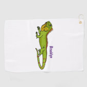 Happy green iguana cartoon illustratie golfhanddoek (Horizontaal)