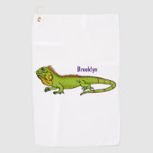 Happy green iguana cartoon illustratie golfhanddoek (Voorkant)