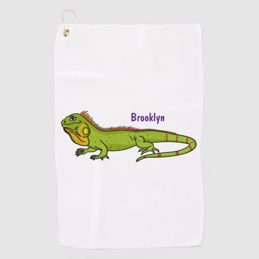 Happy green iguana cartoon illustratie golfhanddoek (Voorkant)