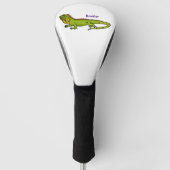 Happy green iguana cartoon illustratie golfheadcover (Voorkant)